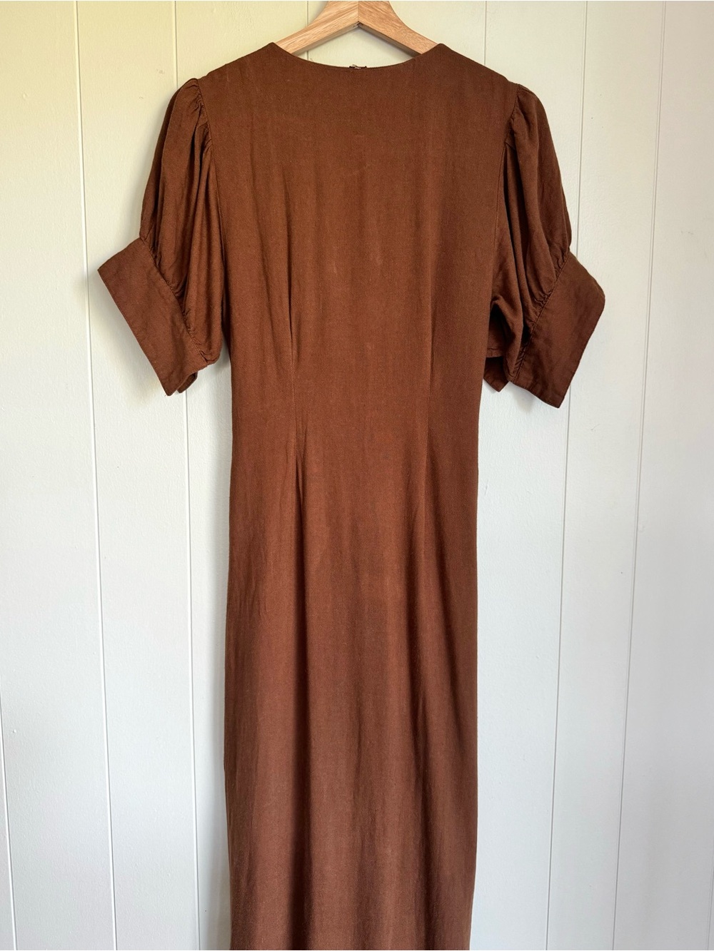 Free People Vintage Summer Midi Dress M Chocolate Swirl Twist Front Linen Blend - Picture 7 of 16